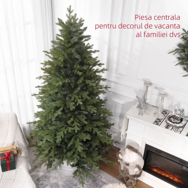 Brad de Craciun 210 cm din plastic verde cu baza din metal si 2445 de crengi ignifuge - imagine 4