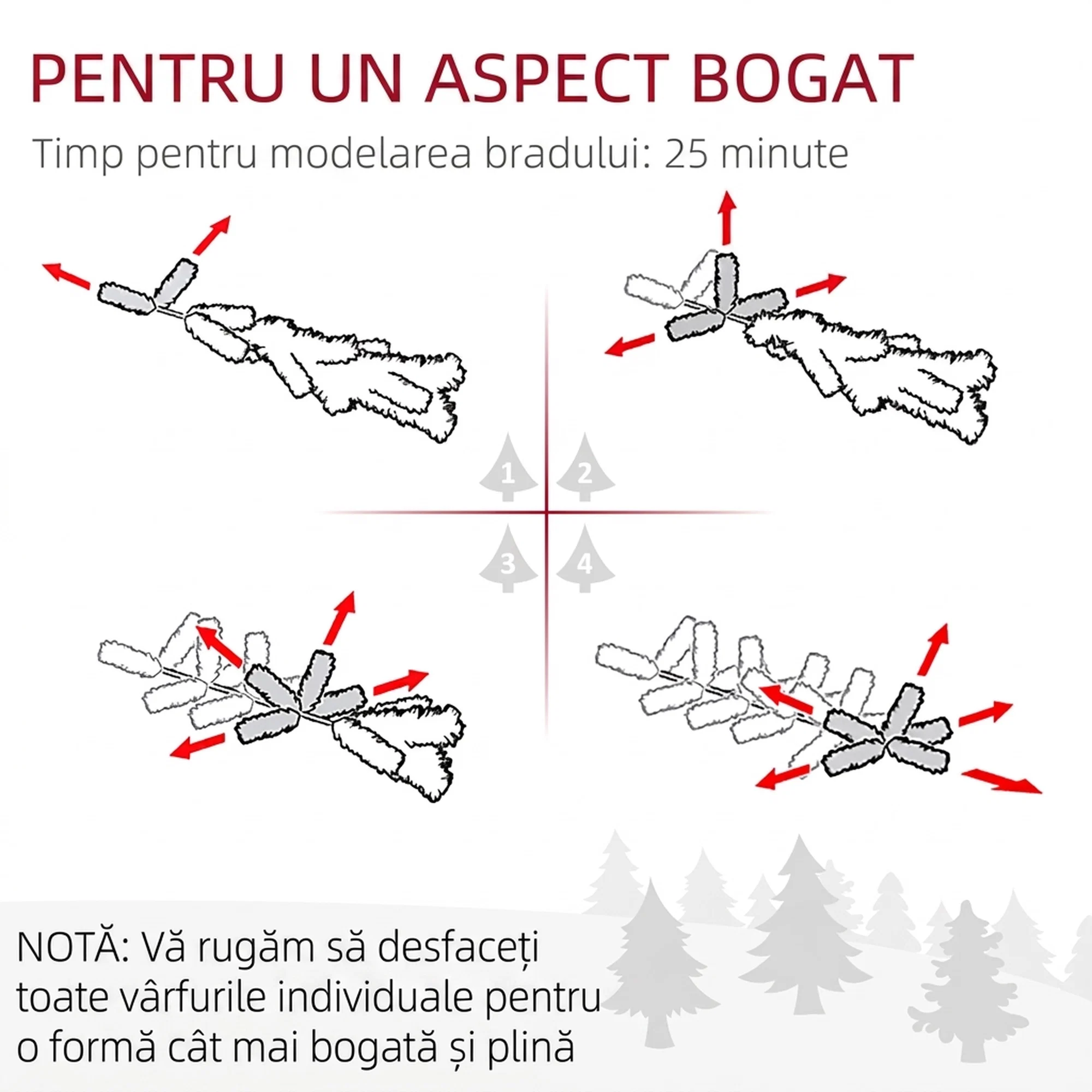 Brad de Craciun artificial 182,88 cm cu 479 ramuri, Design inalt si ingust cu baza pliabila, Verde 2 Detaliu al ramurilor bradului si indicatie privind modelarea varfurilor