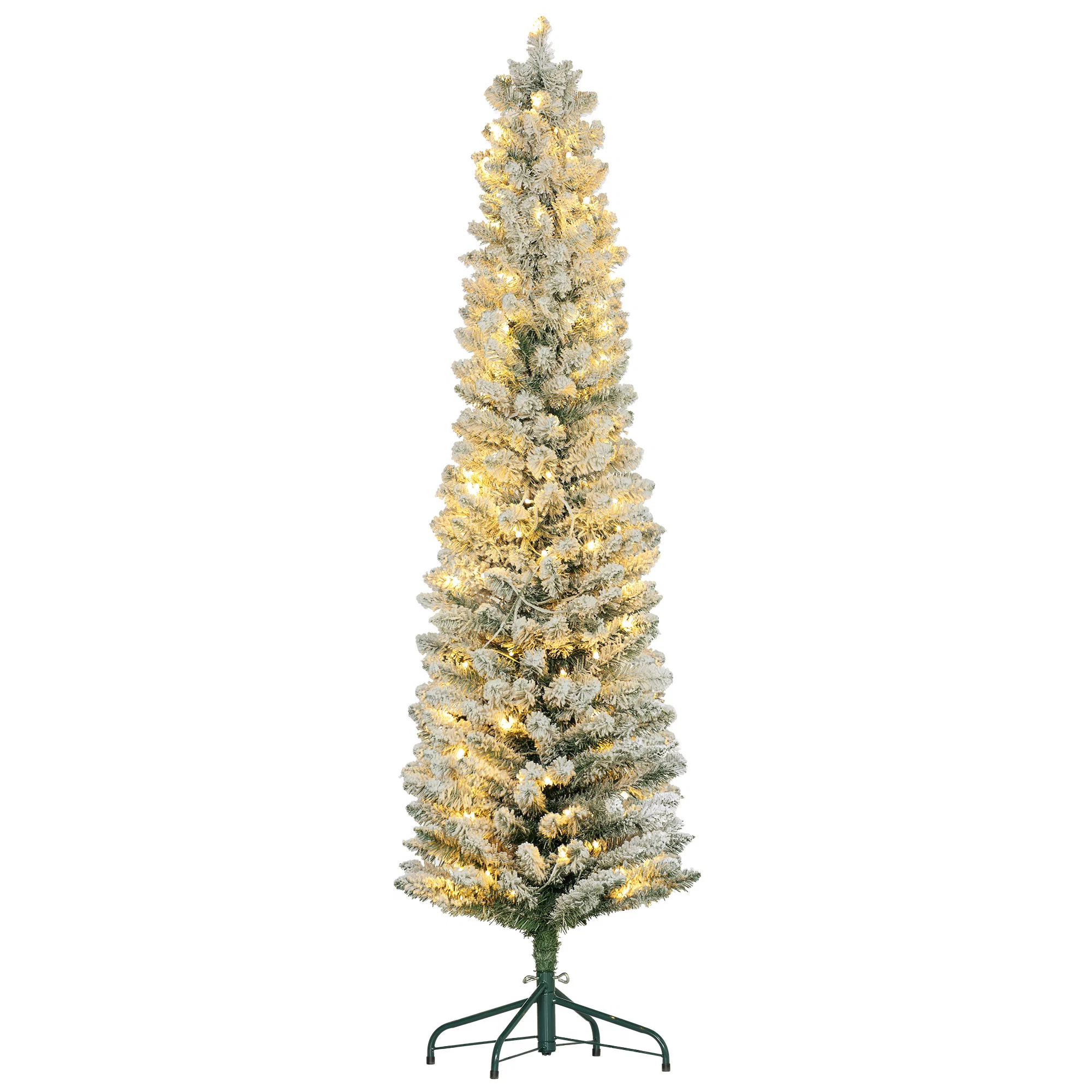 Brad de Crăciun cu Zăpadă Artificială, 329 Ramuri și Lumini LED Albe, din Plastic și Metal, Ø52x180 cm, Verde Brad de Craciun cu Zapada Artificiala, 329 Ramuri si Lumini LED Albe, din Plastic si Metal, Ø52x180 cm, Verde - imagine 1