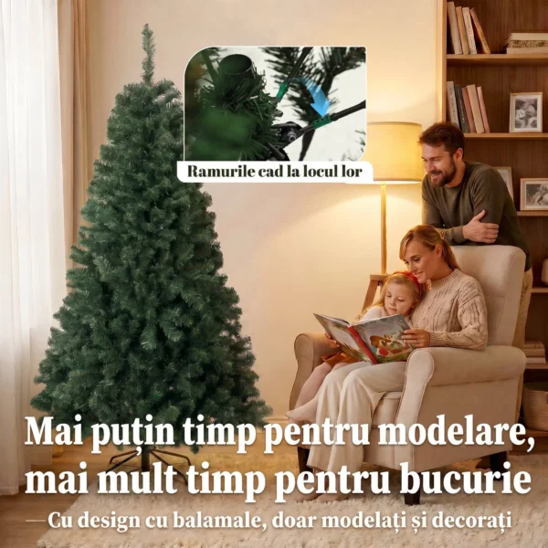 Brad Artificial de Craciun, 180 cm, 888 Ramuri Ignifuge, Baza Metalica Pliabila, Verde - imagine 6