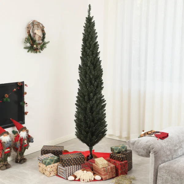 Brad de Craciun Slim, Inalt de 195 cm, Econom de Spatiu, cu 390 de ramuri si Baza din Otel pentru Interior, Verde - imagine 2