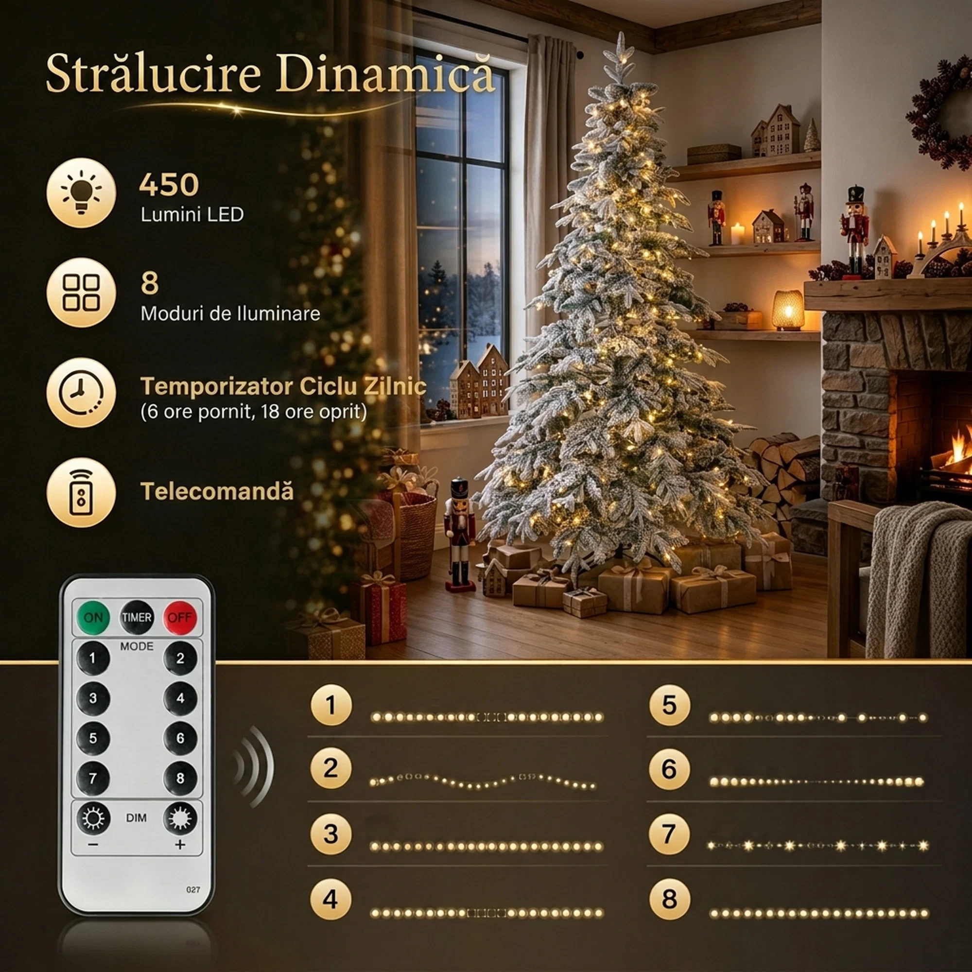 Brad de Craciun Inzapezit 210 cm cu 450 de Lumini LED Alb Cald, Timer, Telecomanda, 8 Modalitati, 1080 de Ramuri Ignifuge 2 Detaliu al ramurilor dese ale bradului inzapezit