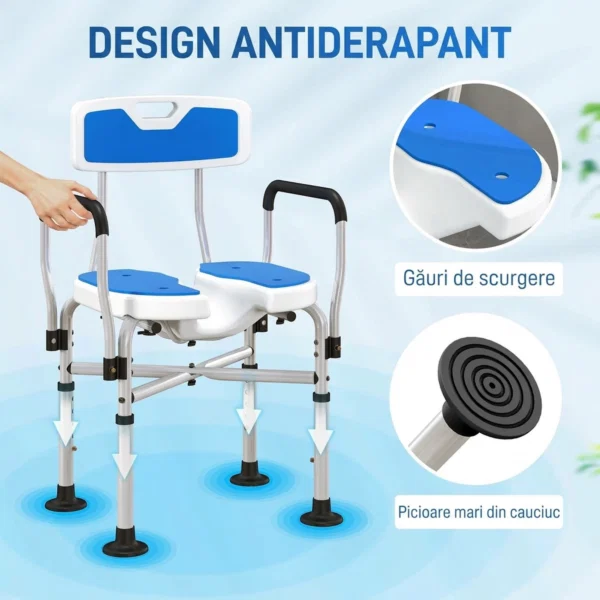 Scaun de Dus cu Sezut Canelat, Inaltime Reglabila si Picioare Antiderapante, Albastru - imagine 7