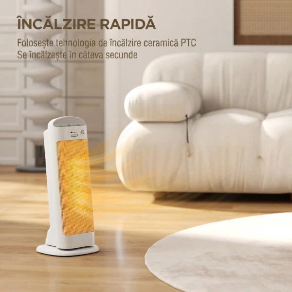 Incalzitor electric ceramic 2000W, 4 moduri si incalzire reglabila, oscilatie la 55°, alb - imagine 4
