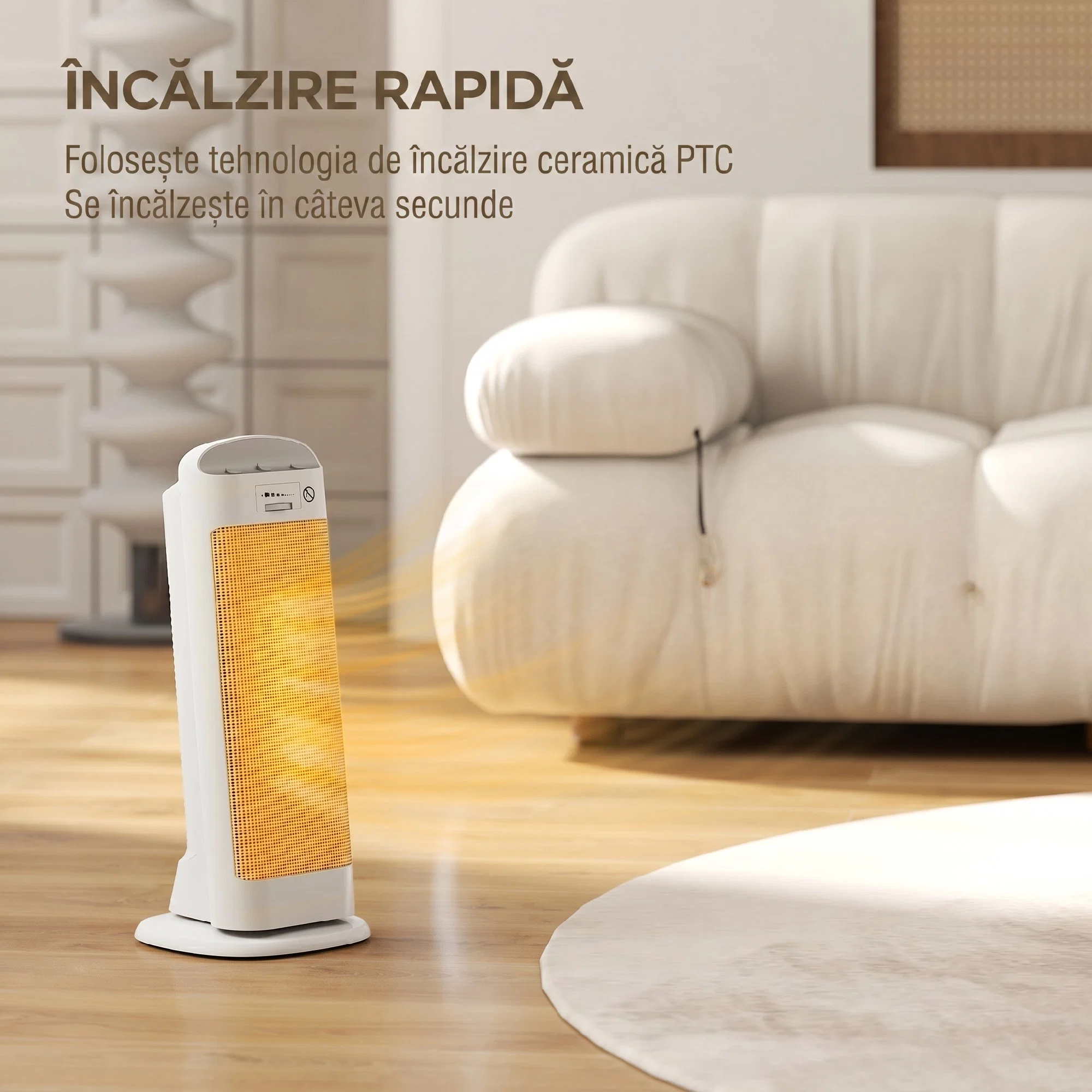Incalzitor electric ceramic 2000W, 4 moduri si incalzire reglabila, oscilatie la 55°, alb 2 Aeroterma Hanker cu incalzire ceramica PTC