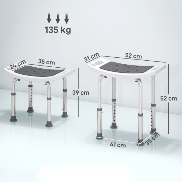 Scaun de Dus din Aluminiu si Plastic Antialunecare, Inaltime Reglabila 6 Niveluri 39-52cm, Gri - imagine 3