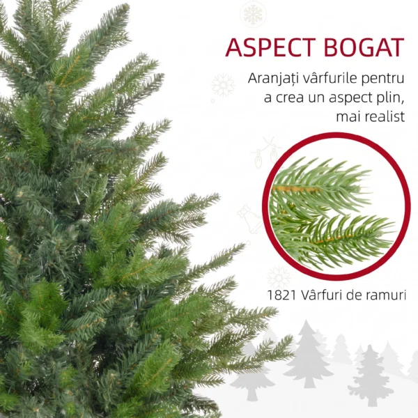 Brad de Craciun Artificial de 180 cm cu 1821 de Crengi si Baza Metalica, Verde - imagine 5