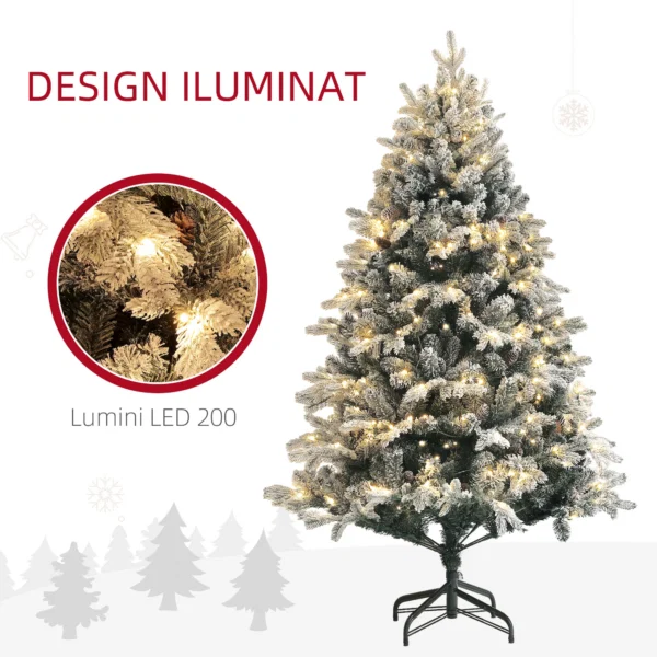 Pom de Craciun Artificial 180cm cu 793 Ramuri, Lumini LED si Ramuri Inzapezite, Verde - imagine 5