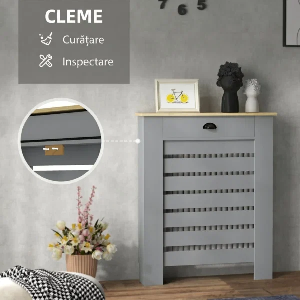 Acoperis pentru Calorifer din MDF cu Sertar, 78x19x95.5 cm, Gri - imagine 5