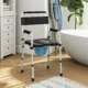 Scaun WC Pliabil si Reglabil cu Brate si Spatar, din Otel si Piele PU, 52.5x46x81.5-97 cm, Negru - imagine 2