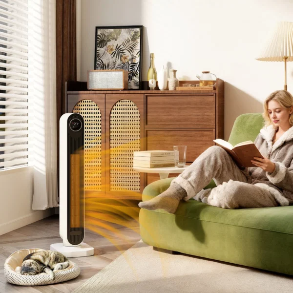 Aeroterma din ABS de 2000W cu telecomanda, oscilatie si timer, 30x22x82.5 cm, alb - imagine 2