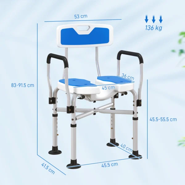 Scaun de Dus cu Sezut Canelat, Inaltime Reglabila si Picioare Antiderapante, Albastru - imagine 3