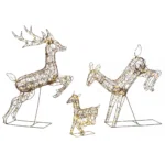 Set 3 reni luminosi de Craciun pentru exterior, 120 cm, 200 LED-uri alb cald, 8 moduri de iluminare, timer, maro