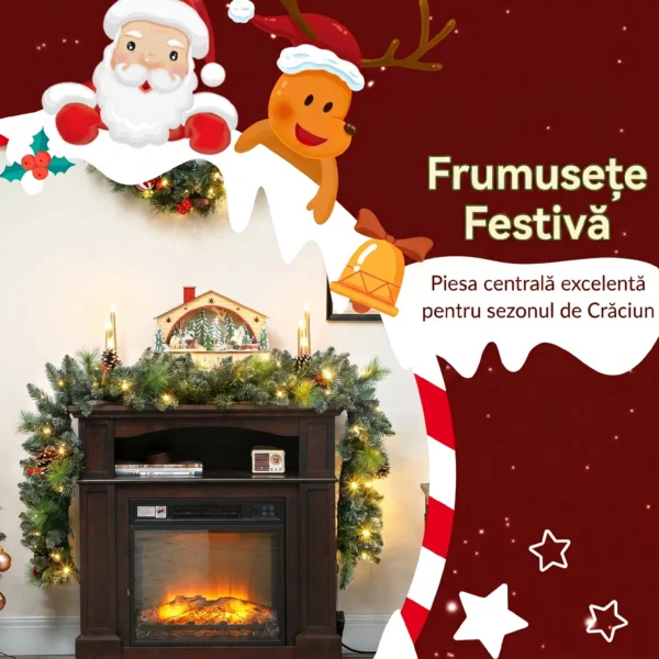 Ghirlanda de Craciun 180 cm cu ramuri inzapezite si 30 de lumini albe, conuri si bace pentru interior - imagine 4