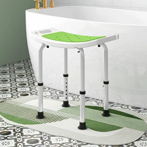 Scaun pentru dus din aluminiu si plastic antiderapant, inaltime reglabila pe 6 nivele, 39-52cm, verde - imagine 2
