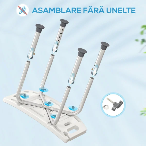 Scaun de Dus din Aluminiu si Plastic Antialunecare, Inaltime Reglabila 6 Niveluri 39-52cm, Gri - imagine 6
