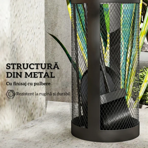 Set de Accesorii pentru Semineu, 5 Piese din Metal, Matura, Lopata, Cleste, Carlig si Cos, Negru - imagine 5