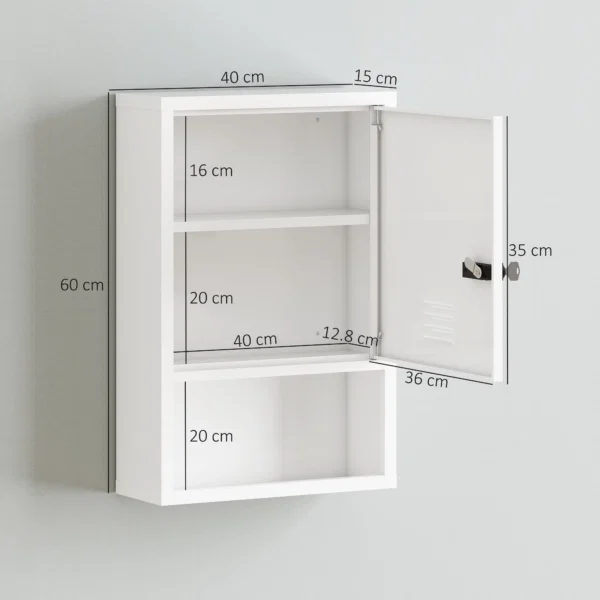 Dulap pentru Medicamente cu Incuietoare cu Combinatie, 40x15x60 cm, Alb - imagine 3