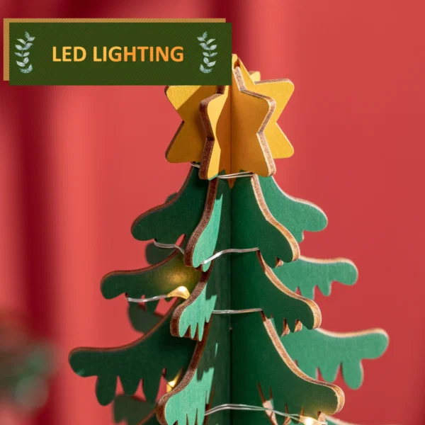 Calendar Advent de Craciun din lemn, cu lumini LED, pentru copii si adulti, rosu si verde - imagine 4