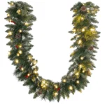 Ghirlanda de Craciun cu 50 de lumini LED albe si decoratiuni, din plastic si metal, 180x30x30 cm, verde
