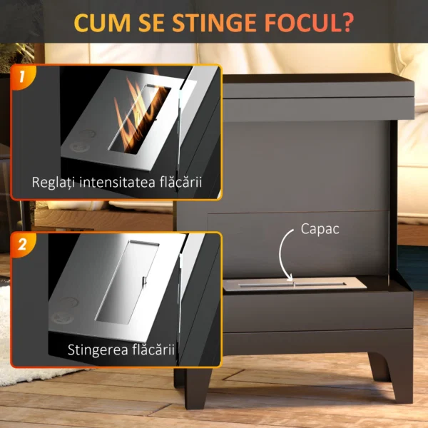 Semineu pe Bioetanol Autoportant cu Arzator de 0,9L si Durata de 3,3 Ore, 38x22x54 cm, Negru - imagine 5