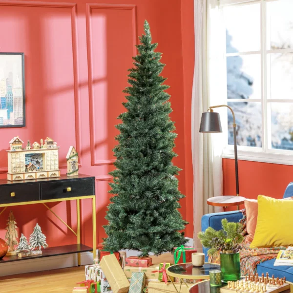 Brad de Craciun Artificial 210 cm cu 687 de Ramuri, Design Ingust si Inalt cu Baza Rabatabila, Verde - imagine 10