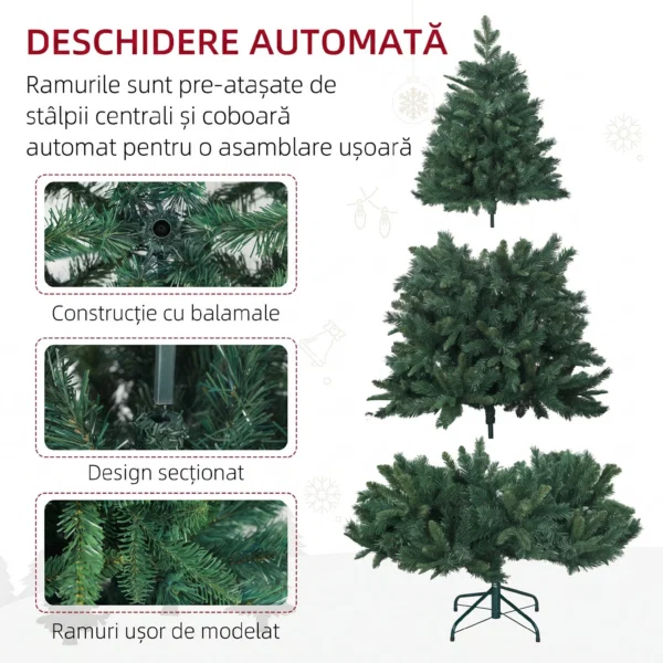 Brad de Craciun Artificial 180 cm cu 1061 de Crengi si Baza din Metal, Verde - imagine 6
