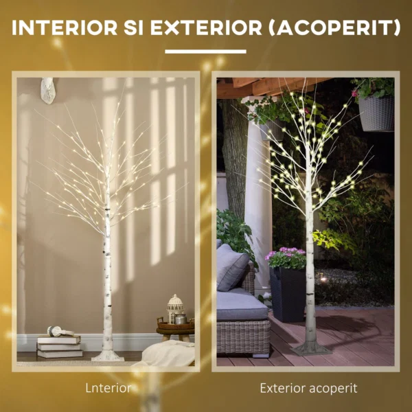 Brad de Craciun Alb cu Lumini LED si 12 Ramuri pentru Interior si Exterior, din PP si Metal, 22x22x180 cm - imagine 7