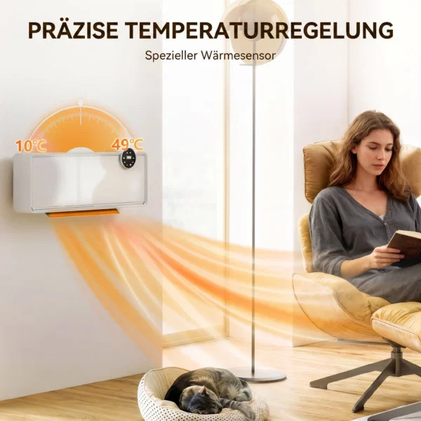 Aeroterma Electrica Ceramica de Perete 2000W cu 3 Moduri, Temperatura Reglabila, Timer si Telecomanda, Alb - imagine 7