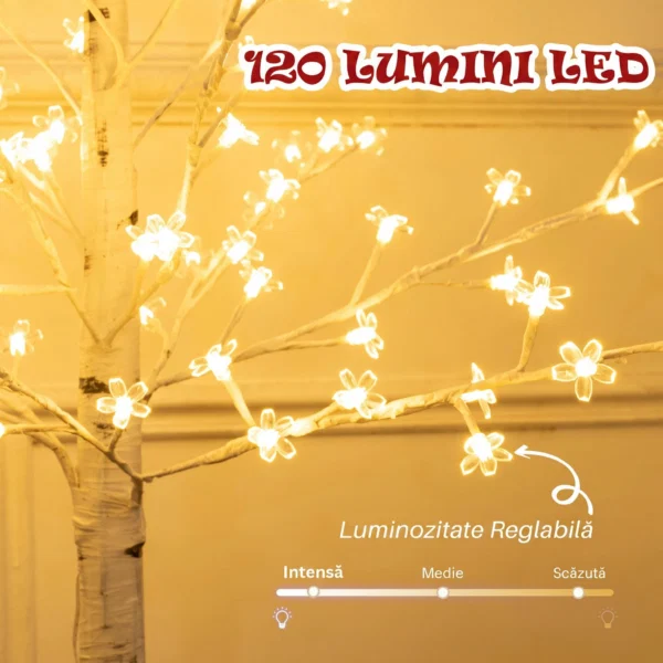 Copac Di Betulla Con 120 Lumini Led Inalt 150cm 3 Niveluri Luminosità Alb - imagine 4