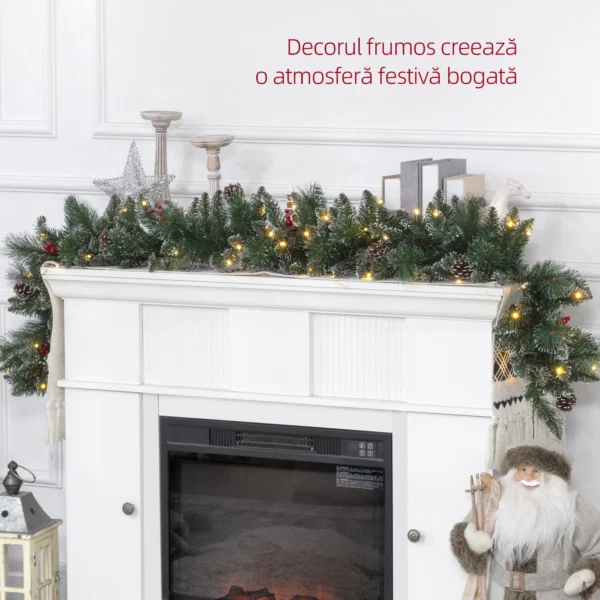Ghirlanda de Craciun cu 50 de lumini LED albe si decoratiuni, din plastic si metal, 180x30x30 cm, verde - imagine 4