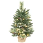 Pom de Craciun Mic Inalt 60 cm cu 35 Lumini LED Albe, 64 Crengi Ignifuge cu Conuri, Verde