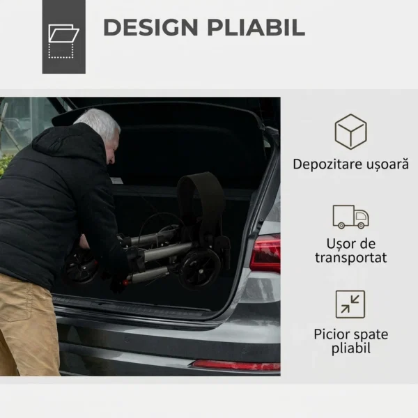 Cadru de mers pliabil din aluminiu, reglabil pe inaltime, cu geanta, 64x67x80-92 cm, negru si argintiu - imagine 4