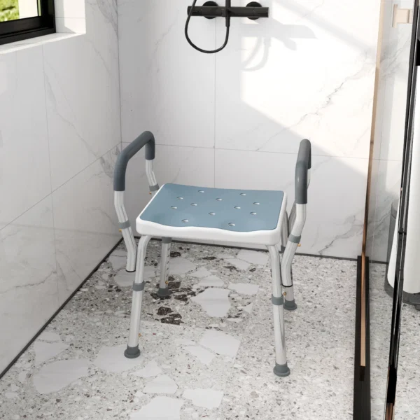 Taburet pentru Dus Reglabil cu Brate si Orificii de Drenaj, din Aluminiu, HDPE si EVA, 52x45x57-69 cm - imagine 2