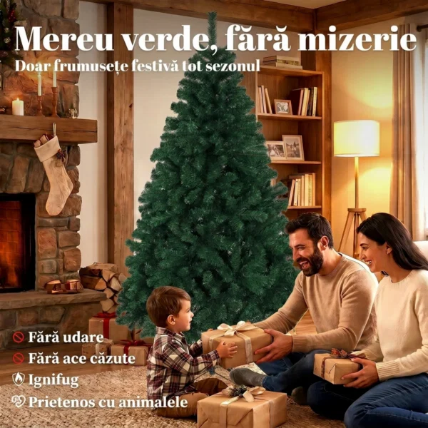 Brad Artificial de Craciun 180 cm cu 700 Ramuri Ignifuge, Baza din Otel,100x100x180 cm, Verde - imagine 4