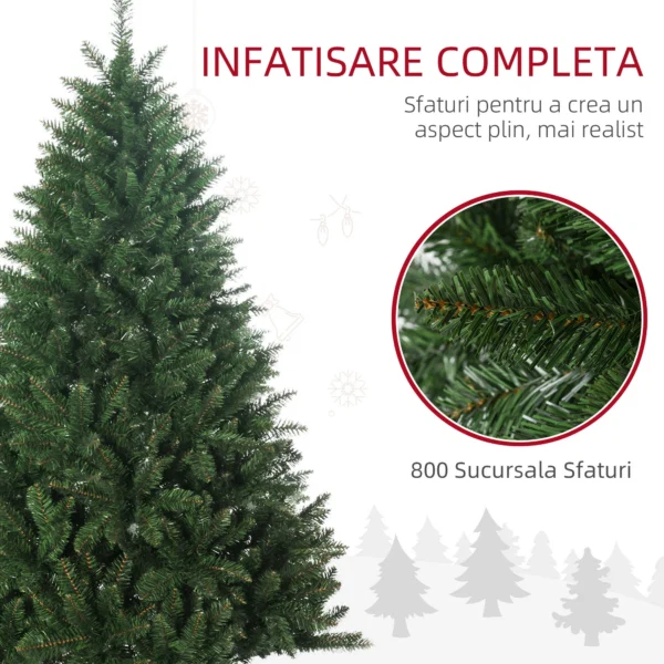 Brad de Craciun artificial 180cm, cu 800 de ramuri si baza din metal, verde - imagine 5