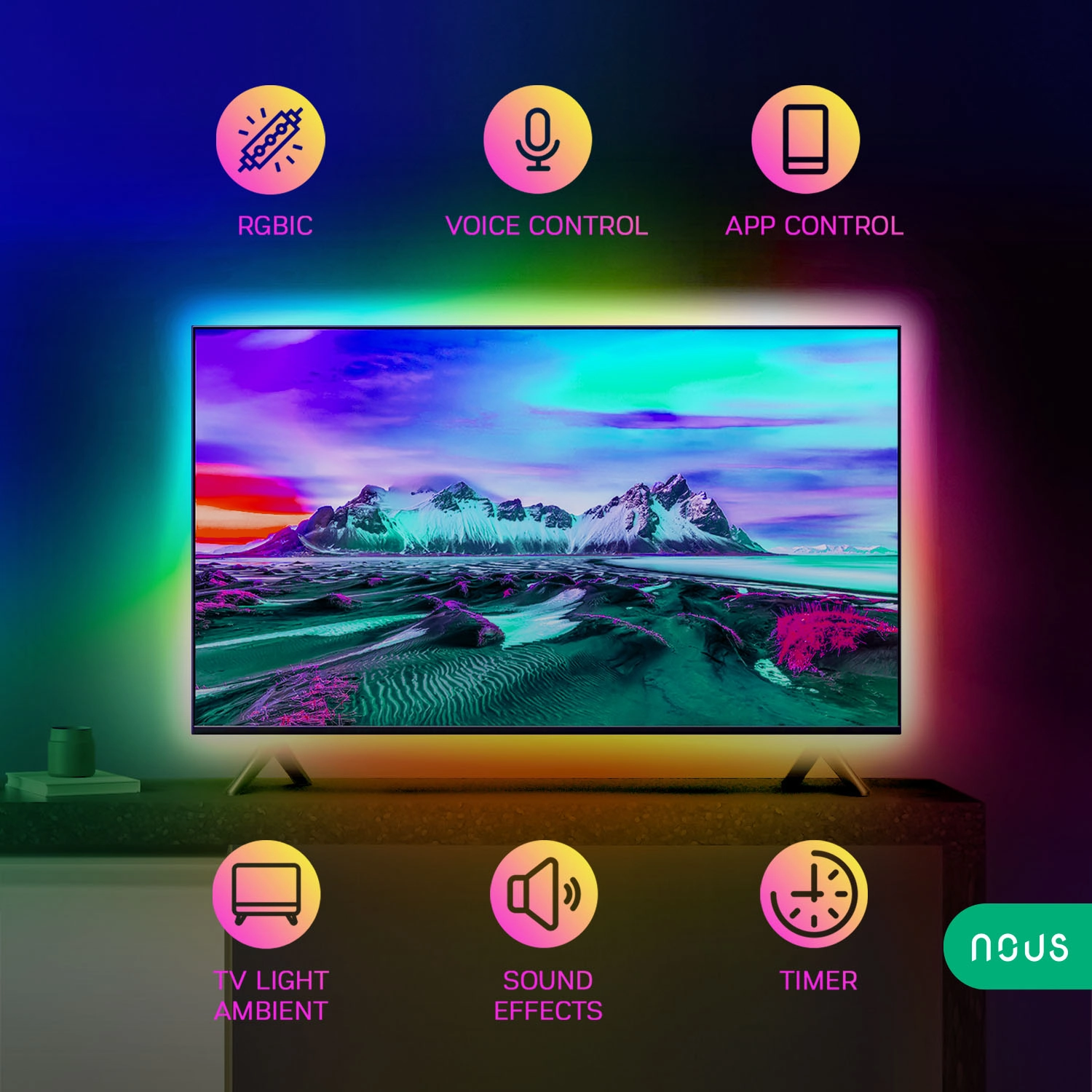 Banda LED TV RGBIC Nous F9, Smart, Wifi, alimentare USB, 2 m, LED 5050 1 Banda LED TV RGBIC Nous F9 Smart Wifi alimentare USB 2 m LED 5050 1