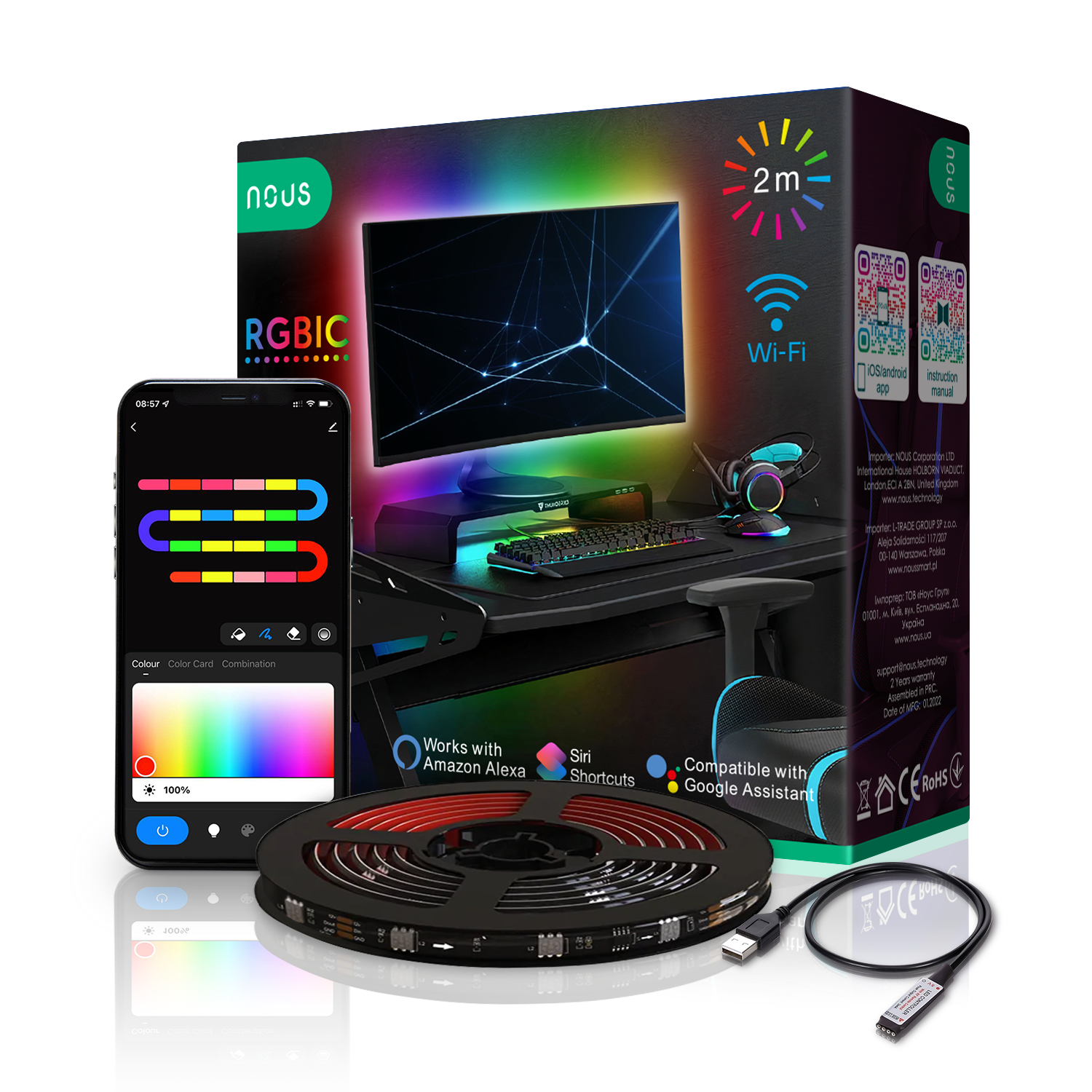 Banda LED TV RGBIC Nous F9, Smart, Wifi, alimentare USB, 2 m, LED 5050 Banda LED TV RGBIC Nous F9, Smart, Wifi, alimentare USB, 2 m, LED 5050