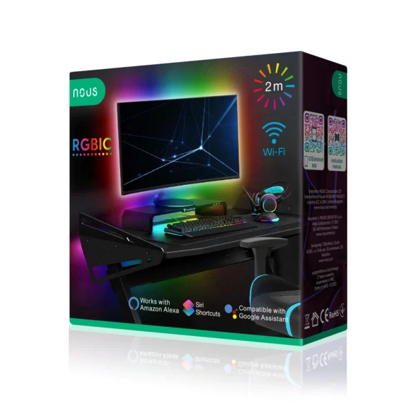 Banda LED TV RGBIC Nous F9, Smart, Wifi, alimentare USB, 2 m, LED 5050