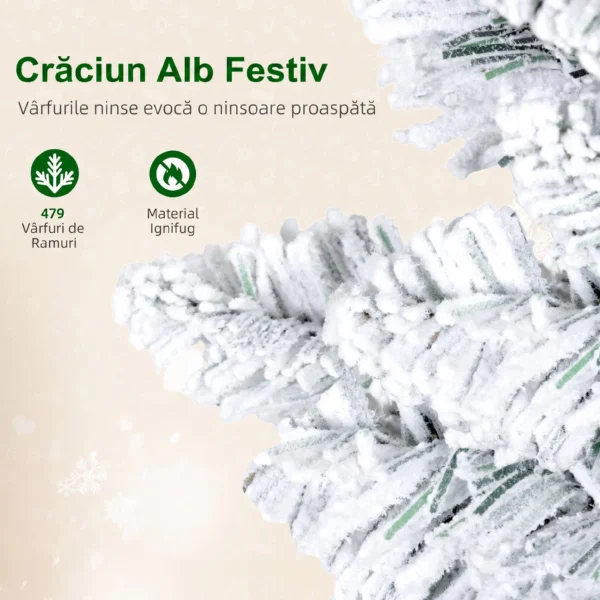 Brad de Craciun inzapezit cu 180 de lumini LED si 11 efecte, 479 de ramuri, Ø65x180 cm, verde si alb - imagine 6
