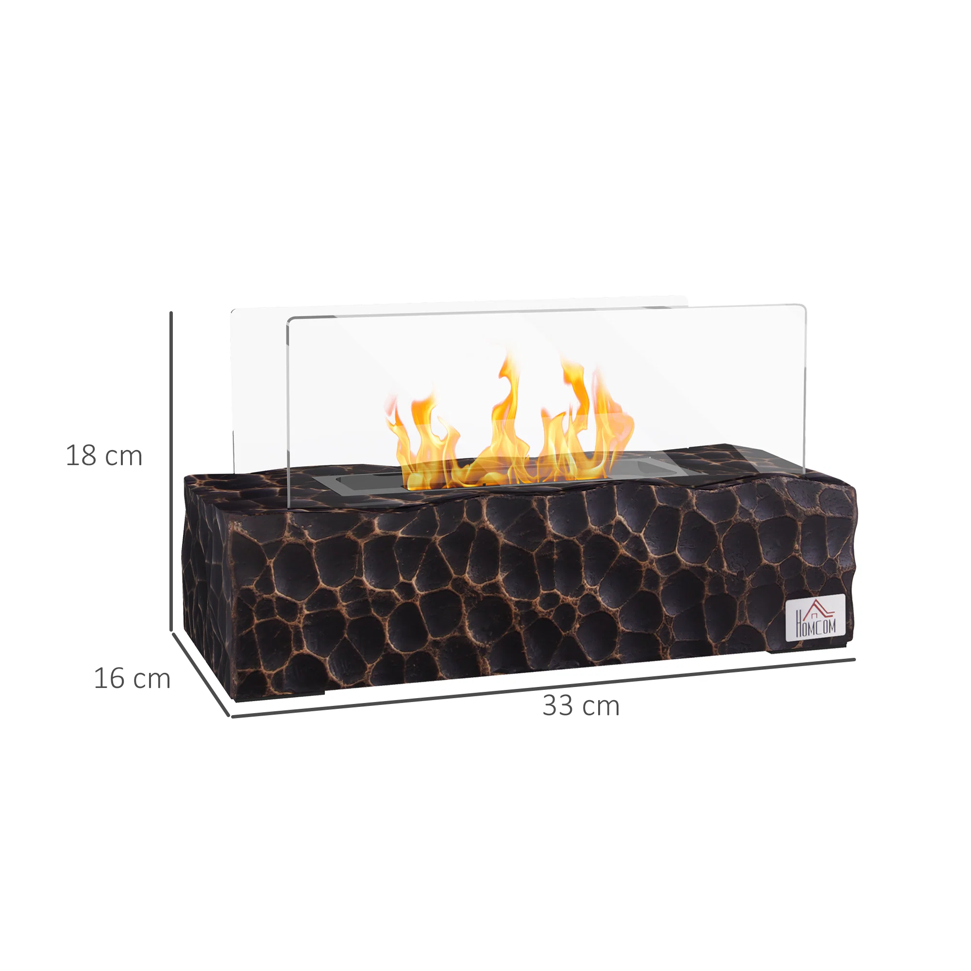 Semineu pe Bioetanol de Masa cu Arzator de 1,15L si Panou din Sticla, 33x16x18cm, Negru 3 Dimensiunile semineului de masa Luxe Fire