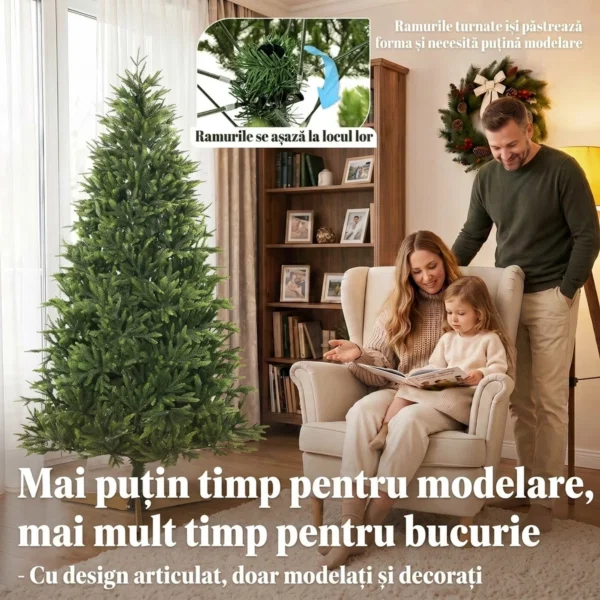 Brad artificial de Craciun 180 cm, aspect realist si bogat, 732 ramuri din PE ignifug, baza pliabila din lemn, verde - imagine 6