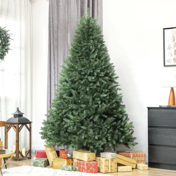 Brad de Craciun Artificial de 210 cm cu Ramuri pe Balamale si Baza Metalica Pliabila, Verde - imagine 10