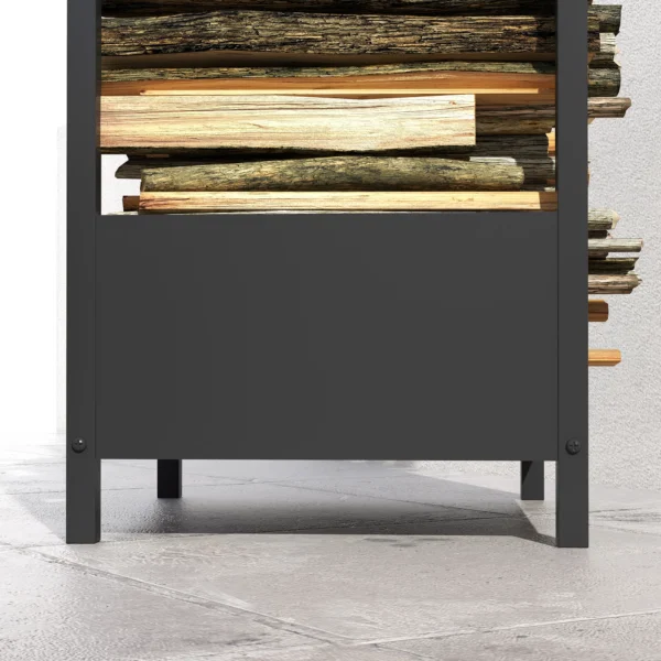 Raft pentru Busteni  pentru Exterior si Interior din Otel, Suport pentru Lemne  Modern cu Baza Inaltata, 39x35x76cm, Negru - imagine 9