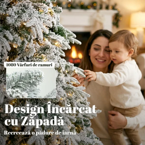 Brad de Craciun Inzapezit 210 cm cu 450 de Lumini LED Alb Cald, Timer, Telecomanda, 8 Modalitati, 1080 de Ramuri Ignifuge - imagine 6
