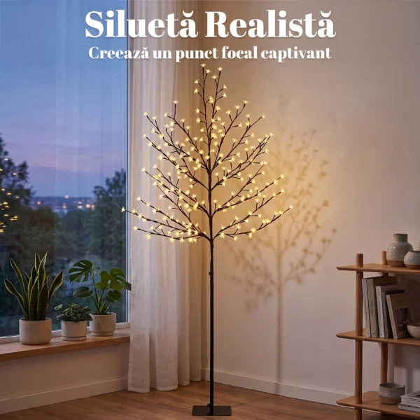 Copac de Craciun tip cires, 180 cm, cu LED-uri, 20 ramuri, timer zilnic, pentru interior si exterior acoperit, negru - imagine 5