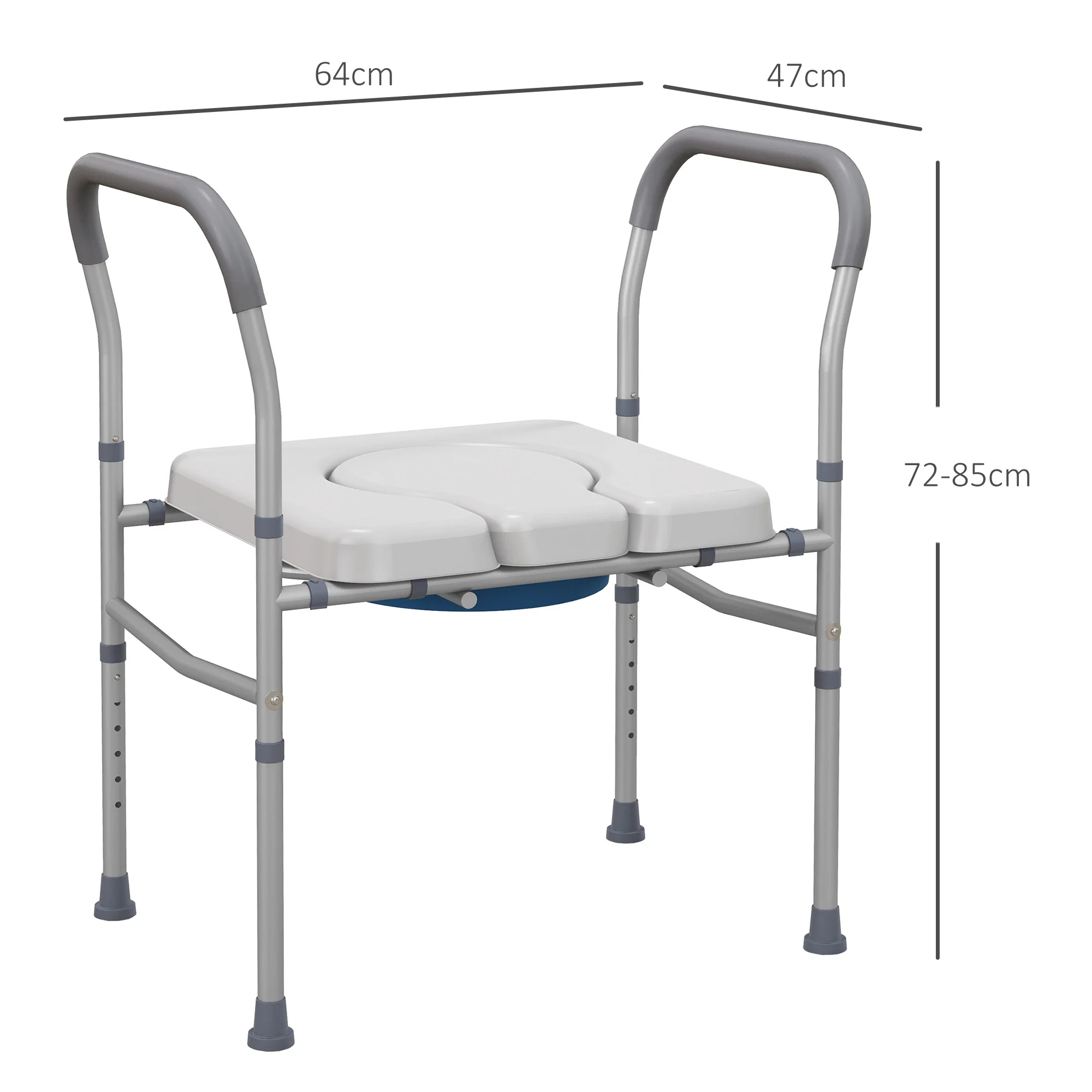 Scaun comod WC pentru varstnici si persoane cu dizabilitati 4 in 1 reglabil pe inaltime, cu brate capitonate, gri 2 Scaun cu inaltime reglabila intre 72 si 85 cm