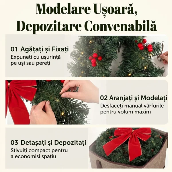 Coronita de Craciun de 60 cm cu Lumini LED, Conuri de Brad si Bobite, Verde - imagine 7