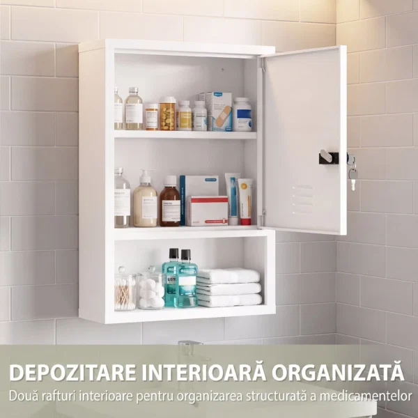 Dulap pentru Medicamente cu Incuietoare cu Combinatie, 40x15x60 cm, Alb - imagine 5