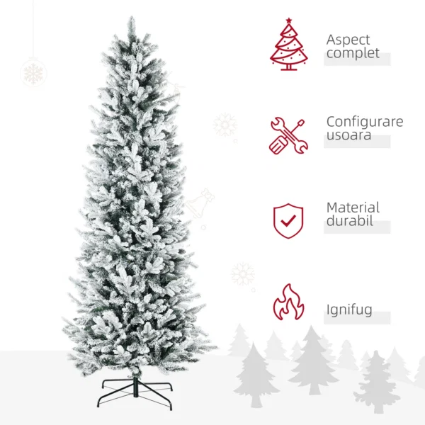 Brad de Craciun cu Zapada Artificiala 225cm, 988 de Crengi si Baza din Otel pentru Interior cu Deschidere Automata - imagine 4